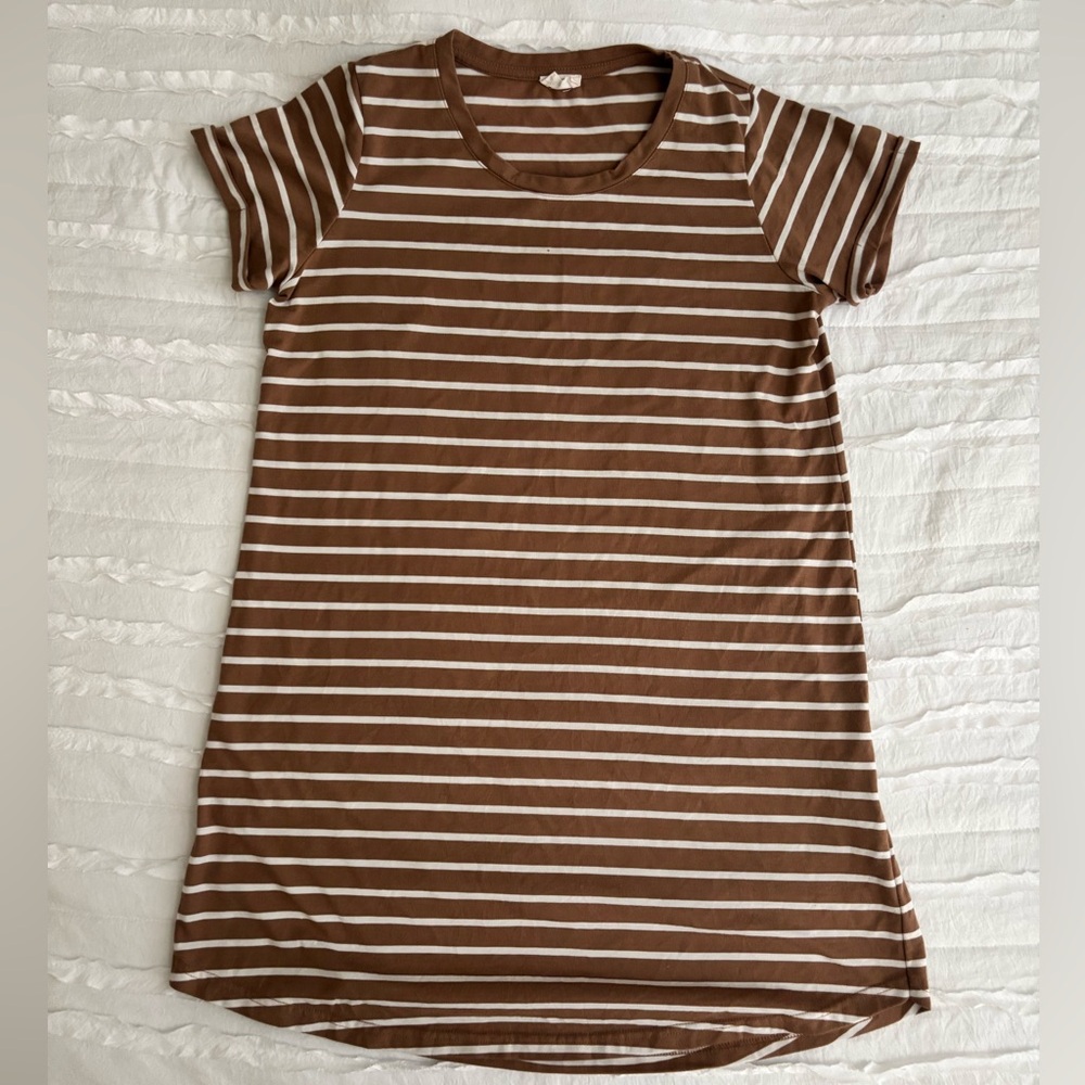 Cotton On Brown and White Striped Tee Dress